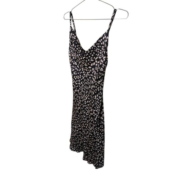 Dress Forum Black White Animal Print Slip Mini Dress Satin Cowl Neck Adjustable - Picture 5 of 11